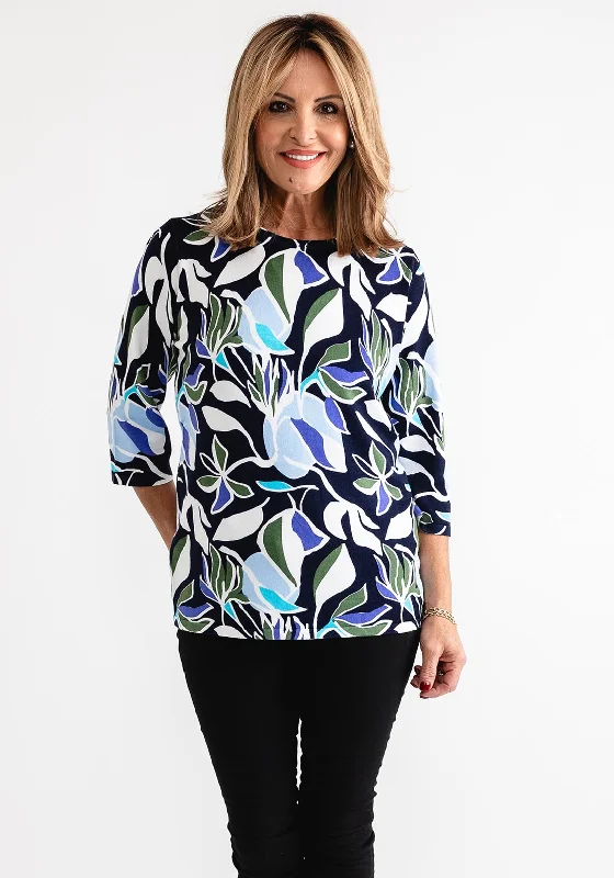 Anonymous Floral Printed Sweater, Navy Fleece Sweater Nylon Polyester