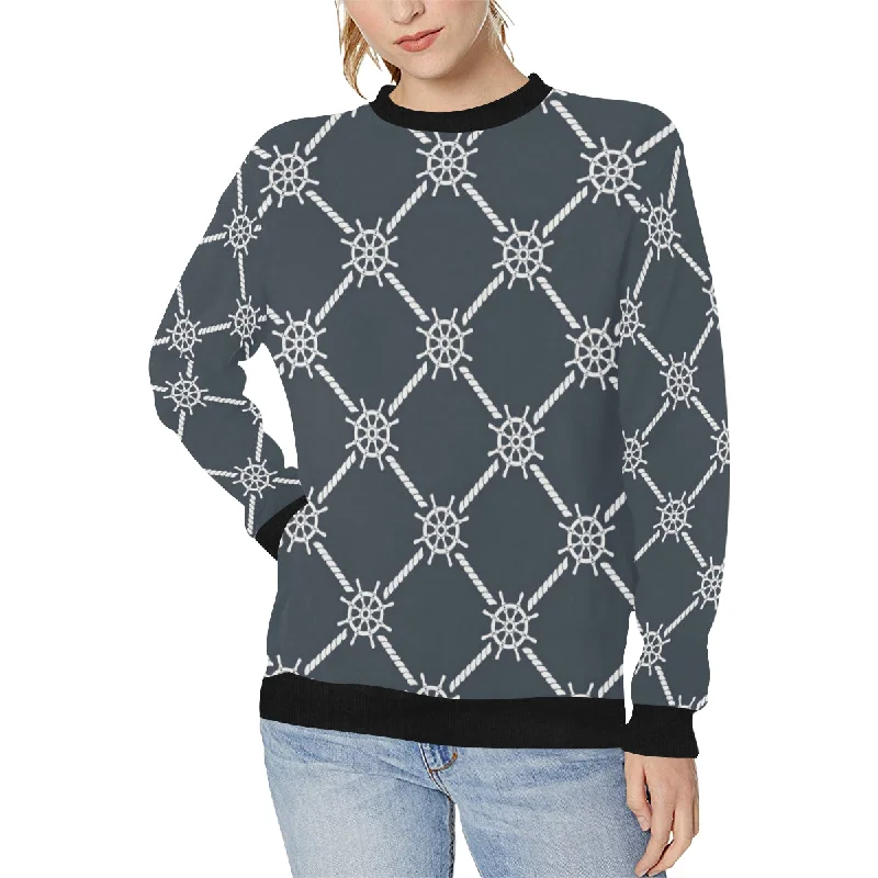 nautical steering wheel rope pattern Women's Crew Neck Sweatshirt Hoodie with Logo Branding Identity nautical steering wheel rope pattern Women's Crew Neck Sweatshirt Hoodie with Logo Branding Identity