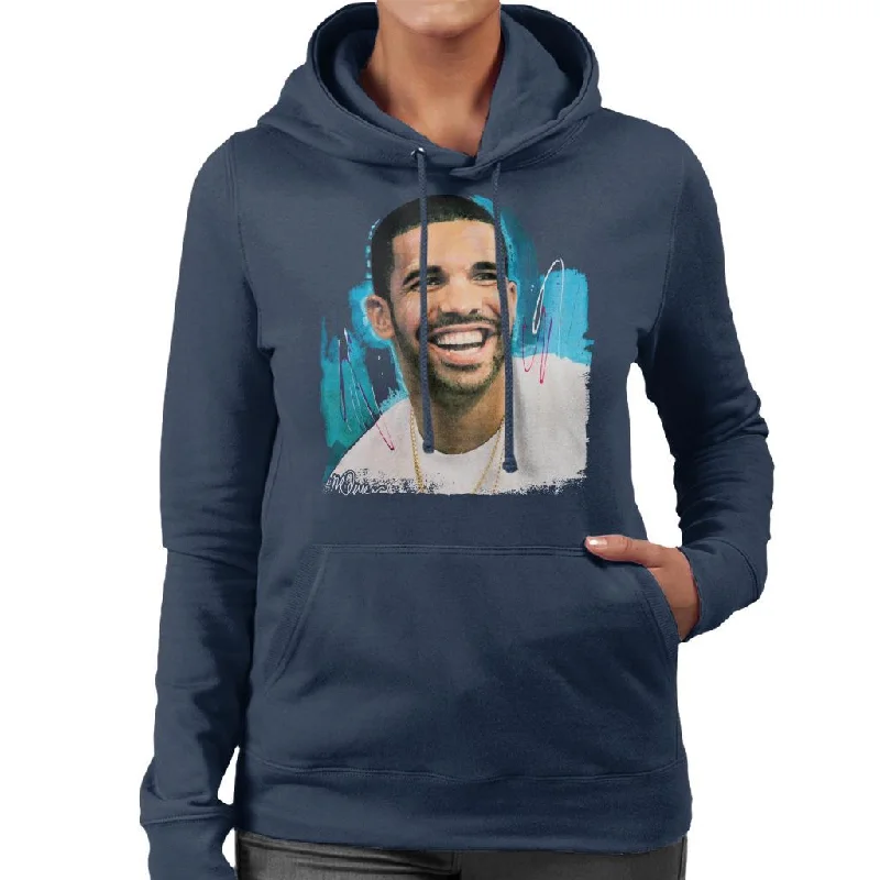 Sidney Maurer Original Portrait Of Drake Smiling Women's Hooded Sweatshirt Hoodie with Neon Bright Vibrant Sidney Maurer Original Portrait Of Drake Smiling Women's Hooded Sweatshirt Hoodie with Neon Bright Vibrant
