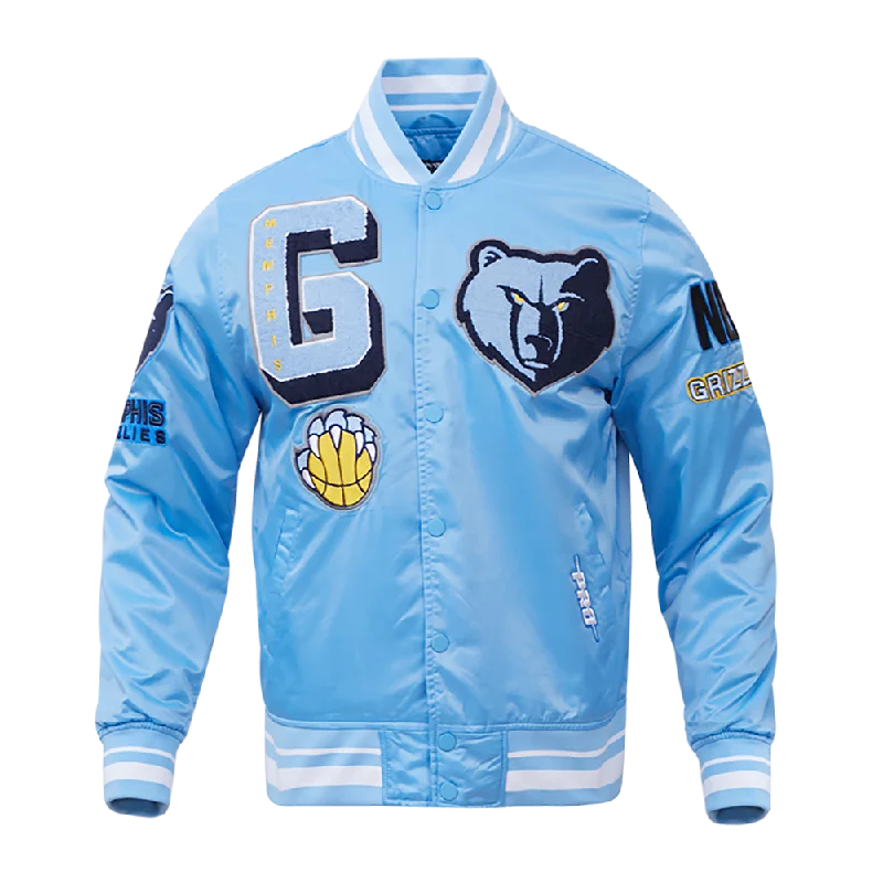 NBA MEMPHIS GRIZZLIES MASHUP LOGO MEN'S SATIN JACKET (UNIVERSITY BLUE) Cotton Fabric Linen Fabric Terry Fabric NBA MEMPHIS GRIZZLIES MASHUP LOGO MEN'S SATIN JACKET (UNIVERSITY BLUE) Cotton Fabric Linen Fabric Terry Fabric