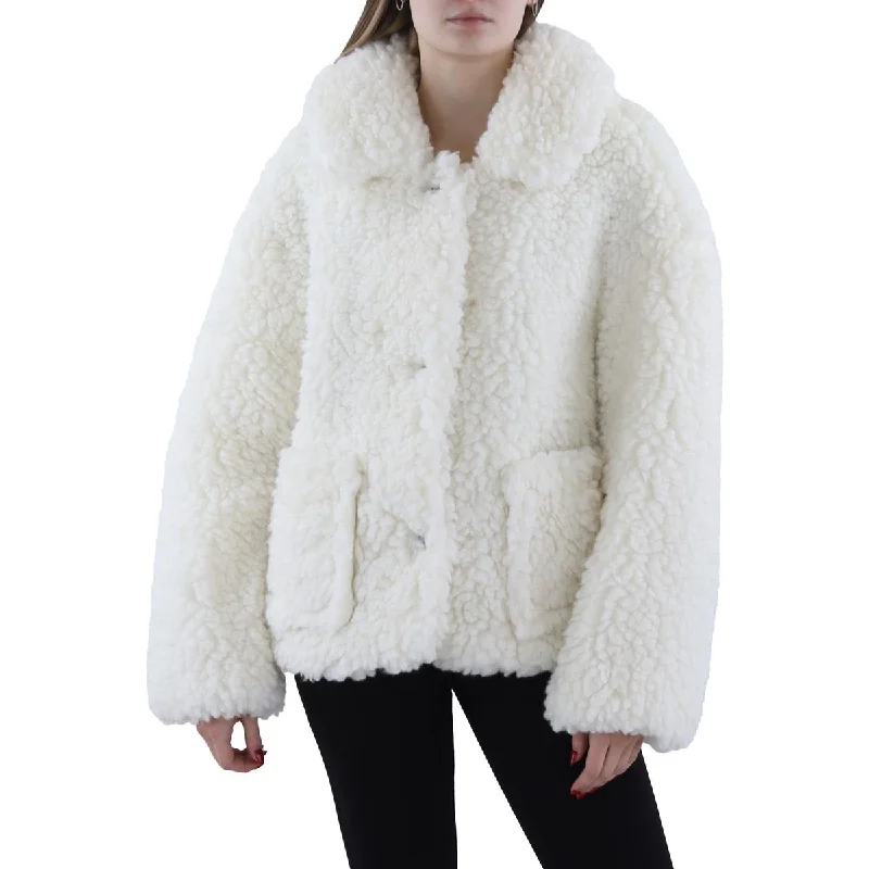 Womens Sherpa Long Sleeve Faux Fur Coat Asymmetrical Diagonal princess