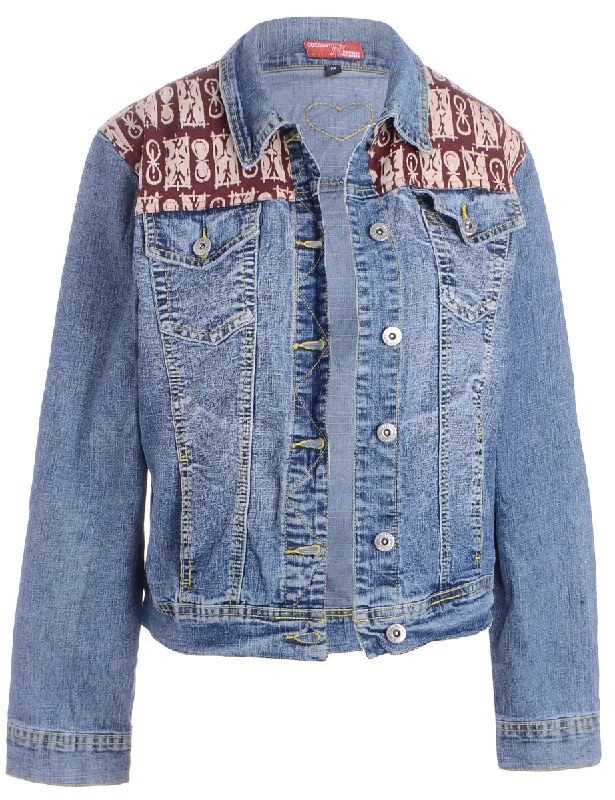 Label Patterned Panel Denim Jacket Wool Fabric Cashmere Fabric Tweed Fabric