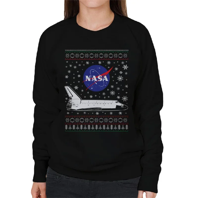 NASA Logo And Shuttle Christmas Knit Pattern Women's Sweatshirt Hoodie with Pocket Utility Practical NASA Logo And Shuttle Christmas Knit Pattern Women's Sweatshirt Hoodie with Pocket Utility Practical