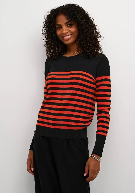 Kaffe Striped Sweater, Black & Red Fitted Slim Tailored