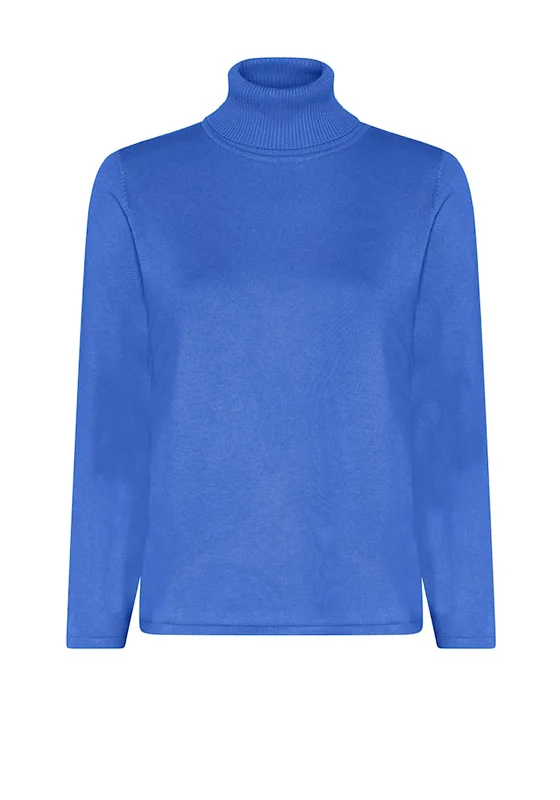 Micha Polo Neck Basic Knit Jumper, Blue Mesh Sweater Canvas Denim
