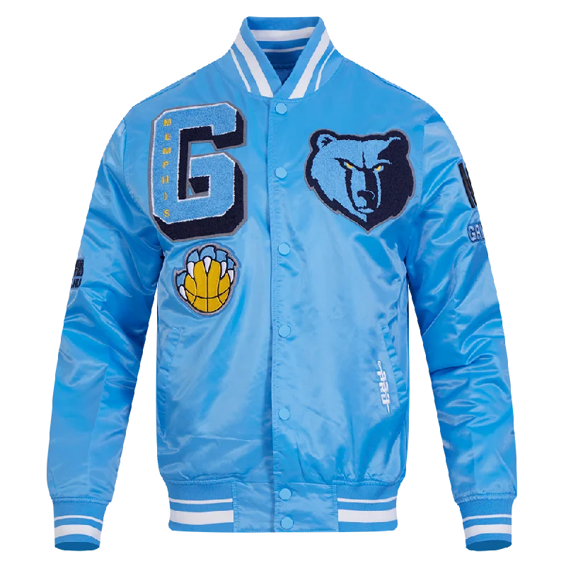 NBA MEMPHIS GRIZZLIES MASHUP MEN'S RIB SATIN JACKET (UNIVERSITY BLUE) Cardigan Sweater Pullover NBA MEMPHIS GRIZZLIES MASHUP MEN'S RIB SATIN JACKET (UNIVERSITY BLUE) Cardigan Sweater Pullover