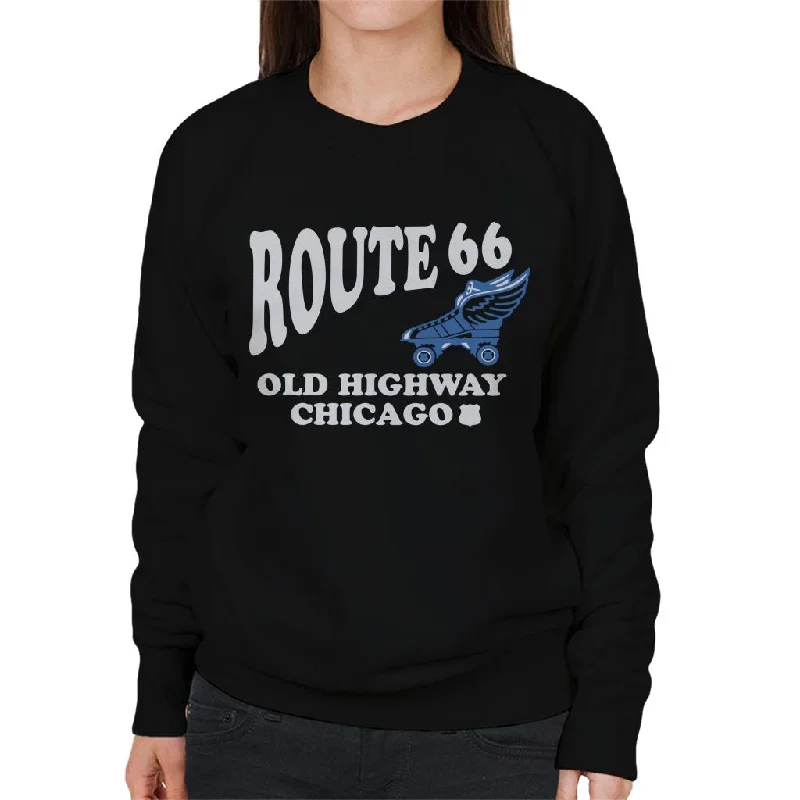 Route 66 Old Highway Chicago Women's Sweatshirt Hoodie with Color Block Contrast Stylish Route 66 Old Highway Chicago Women's Sweatshirt Hoodie with Color Block Contrast Stylish