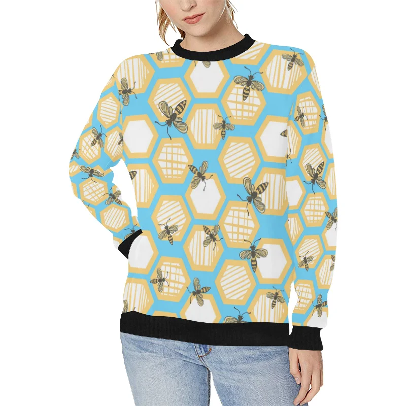 Bee honeycomb pattern Women's Crew Neck Sweatshirt Hoodie with Typography Text Message Bee honeycomb pattern Women's Crew Neck Sweatshirt Hoodie with Typography Text Message