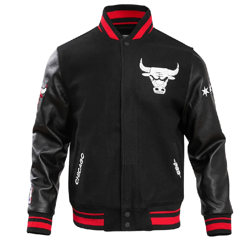 NBA CHICAGO BULLS MEN'S CHEST MADHOUSE ON MADISON RIB WOOL VARISTY JACKET (BLACK/RED/BLACK) Rayon Fabric Velvet Fabric Corduroy Fabric NBA CHICAGO BULLS MEN'S CHEST MADHOUSE ON MADISON RIB WOOL VARISTY JACKET (BLACK/RED/BLACK) Rayon Fabric Velvet Fabric Corduroy Fabric