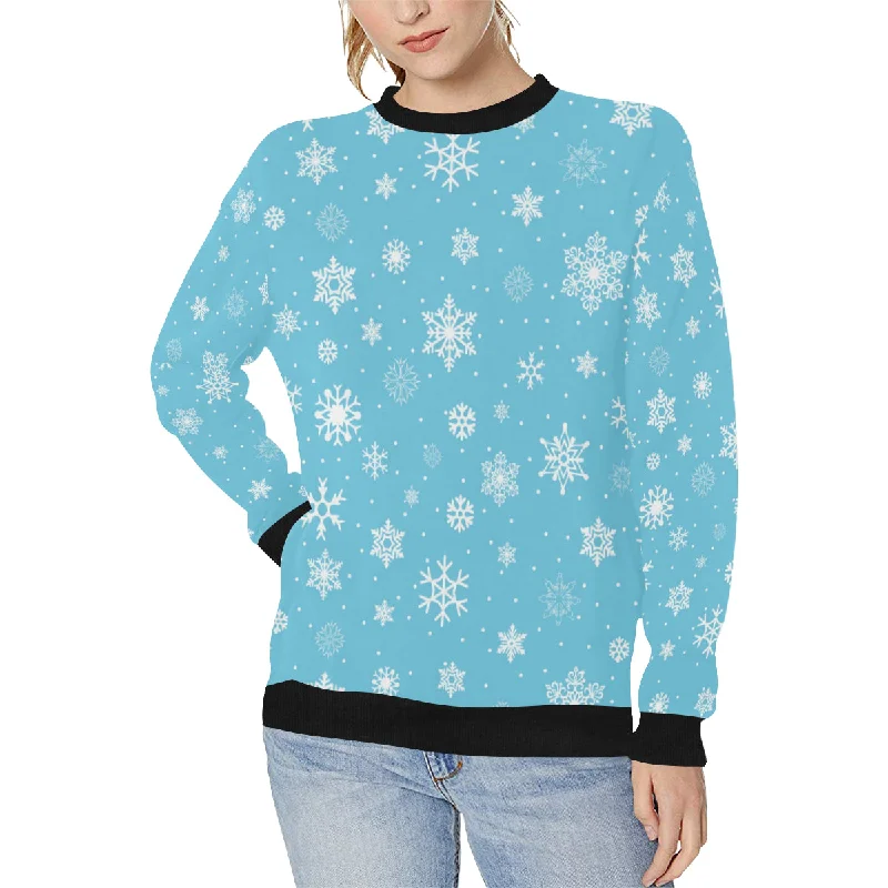 Snowflake pattern blue background Women's Crew Neck Sweatshirt Hoodie with Mock Neck Collared Structured Snowflake pattern blue background Women's Crew Neck Sweatshirt Hoodie with Mock Neck Collared Structured
