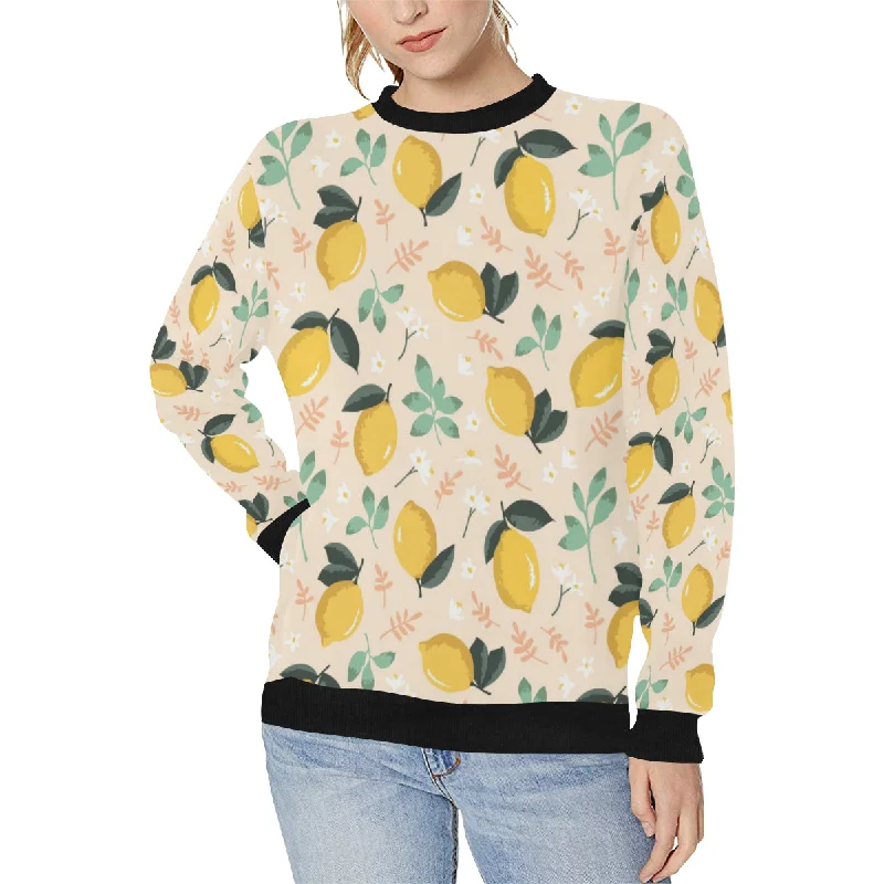 lemon flower leave pattern Women's Crew Neck Sweatshirt Hoodie with Hem Elastic Stretchable Comfortable lemon flower leave pattern Women's Crew Neck Sweatshirt Hoodie with Hem Elastic Stretchable Comfortable