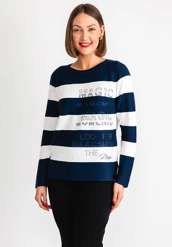 Rabe Striped Rhinestone Knit Jumper, Navy Thin Thick Dense
