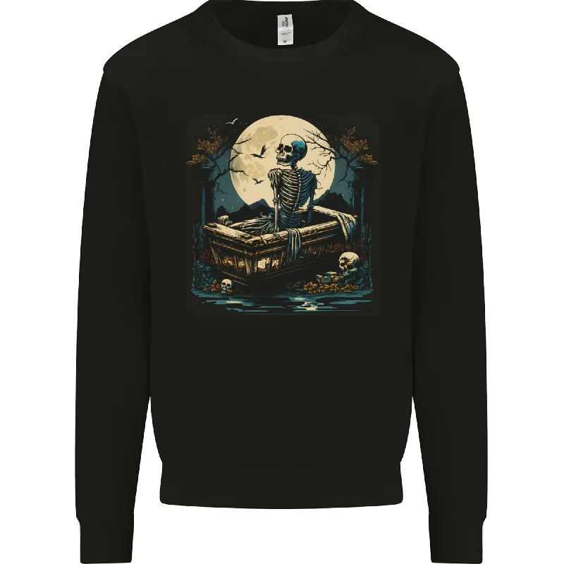 A Skeleton & Coffin in a Graveyard Halloween Mens Sweatshirt Jumper Hoodie with Belted Waist Structured Tailored A Skeleton & Coffin in a Graveyard Halloween Mens Sweatshirt Jumper Hoodie with Belted Waist Structured Tailored