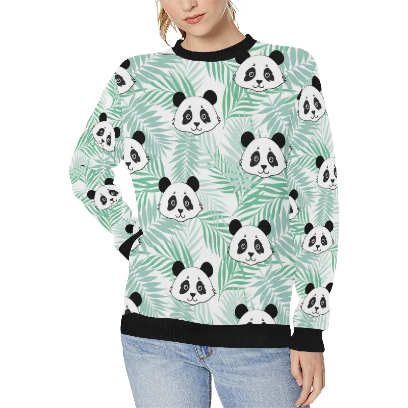 Panda pattern tropical leaves background Women's Crew Neck Sweatshirt Hoodie with Slim Fit Tailored Modern Panda pattern tropical leaves background Women's Crew Neck Sweatshirt Hoodie with Slim Fit Tailored Modern