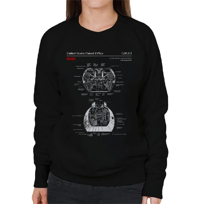 NASA Lunar Module Ascent Stage Interior Blueprint Women's Sweatshirt Hoodie with Rhinestones Sparkly Elegant NASA Lunar Module Ascent Stage Interior Blueprint Women's Sweatshirt Hoodie with Rhinestones Sparkly Elegant