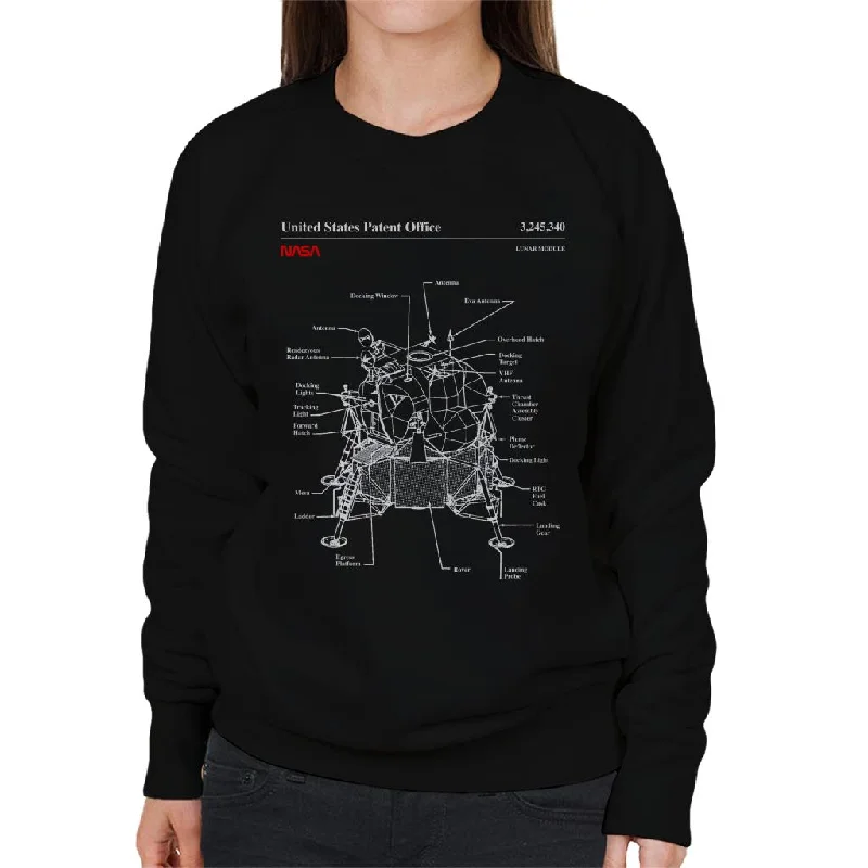 NASA Lunar Module Blueprint Women's Sweatshirt Hoodie with Rolled Sleeves Casual Relaxed NASA Lunar Module Blueprint Women's Sweatshirt Hoodie with Rolled Sleeves Casual Relaxed