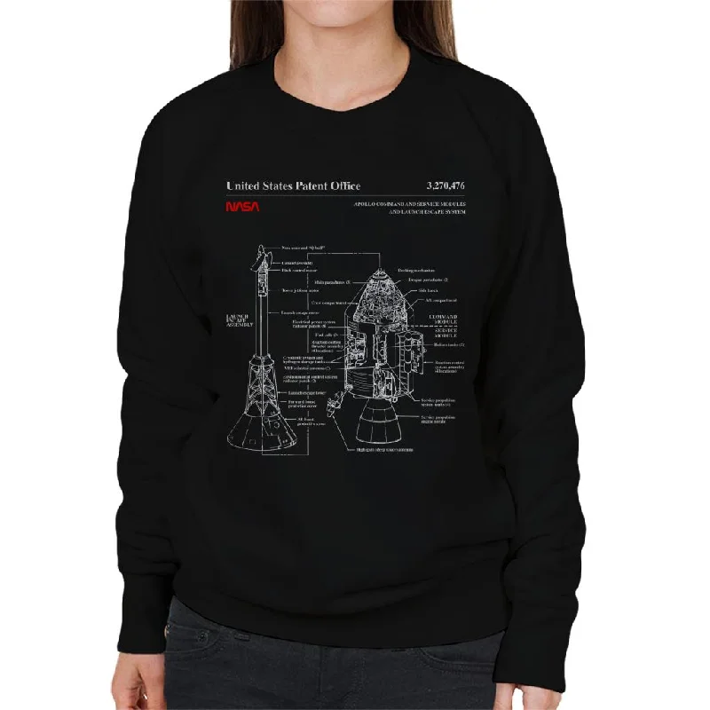 NASA Apollo CSM Escape System Blueprint Women's Sweatshirt Hoodie with Full-Zip Functional Layering NASA Apollo CSM Escape System Blueprint Women's Sweatshirt Hoodie with Full-Zip Functional Layering