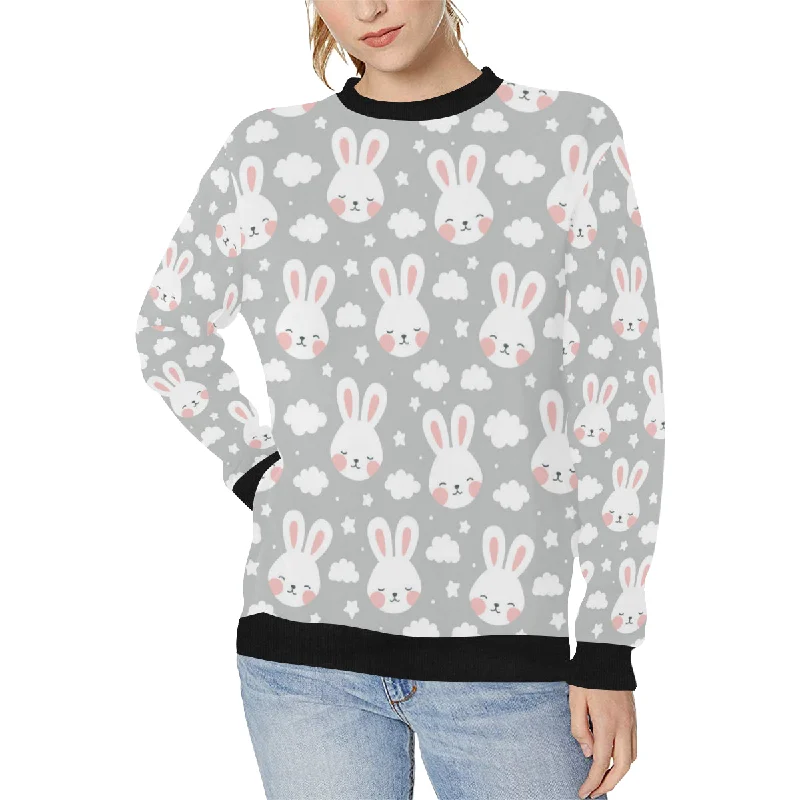 Rabbit cloud Pattern Women's Crew Neck Sweatshirt Hoodie with Metallic Shiny Futuristic Rabbit cloud Pattern Women's Crew Neck Sweatshirt Hoodie with Metallic Shiny Futuristic