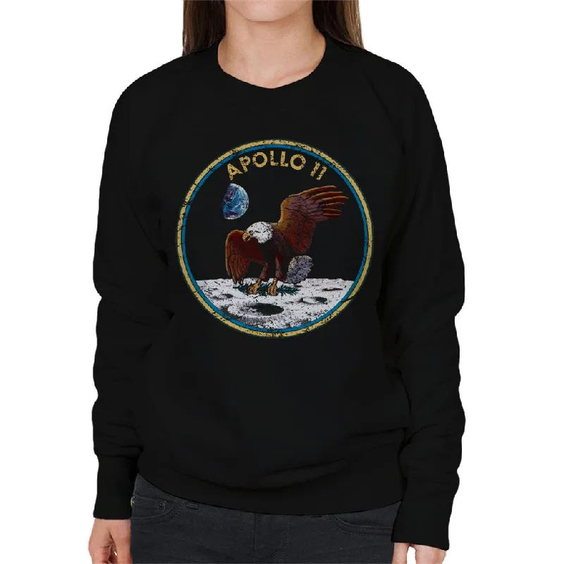 NASA Apollo 11 Mission Badge Distressed Women's Sweatshirt Hoodie with Drawstring Waist Adjustable Fitted NASA Apollo 11 Mission Badge Distressed Women's Sweatshirt Hoodie with Drawstring Waist Adjustable Fitted