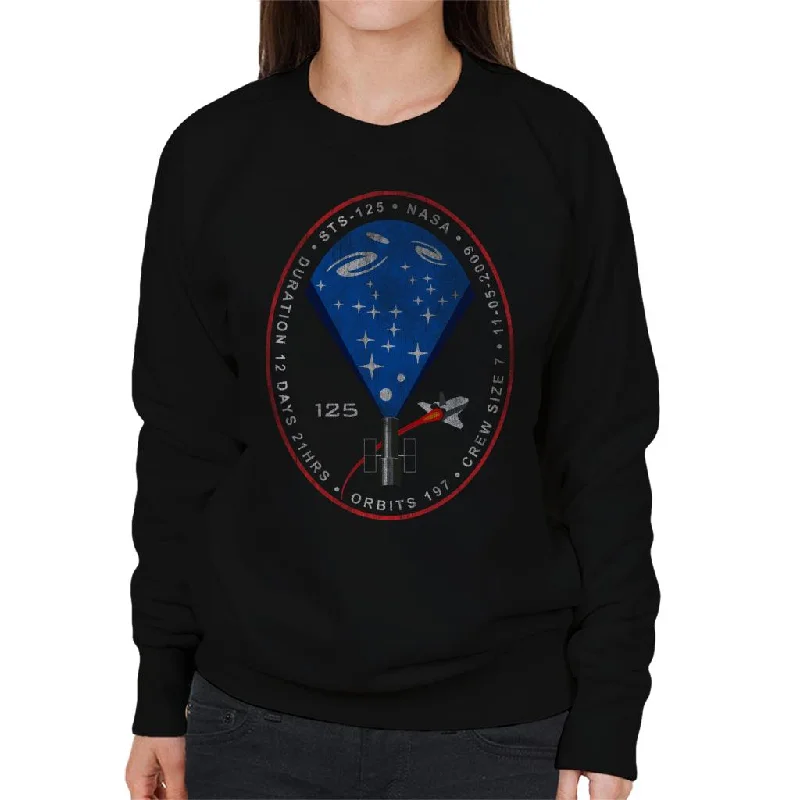 NASA STS 125 Atlantis Mission Badge Distressed Women's Sweatshirt Hoodie with Mesh Breathable Sporty NASA STS 125 Atlantis Mission Badge Distressed Women's Sweatshirt Hoodie with Mesh Breathable Sporty