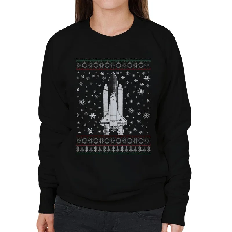 NASA Challenger Shuttle Christmas Knit Pattern Women's Sweatshirt Hoodie with Fur Luxurious Winter NASA Challenger Shuttle Christmas Knit Pattern Women's Sweatshirt Hoodie with Fur Luxurious Winter