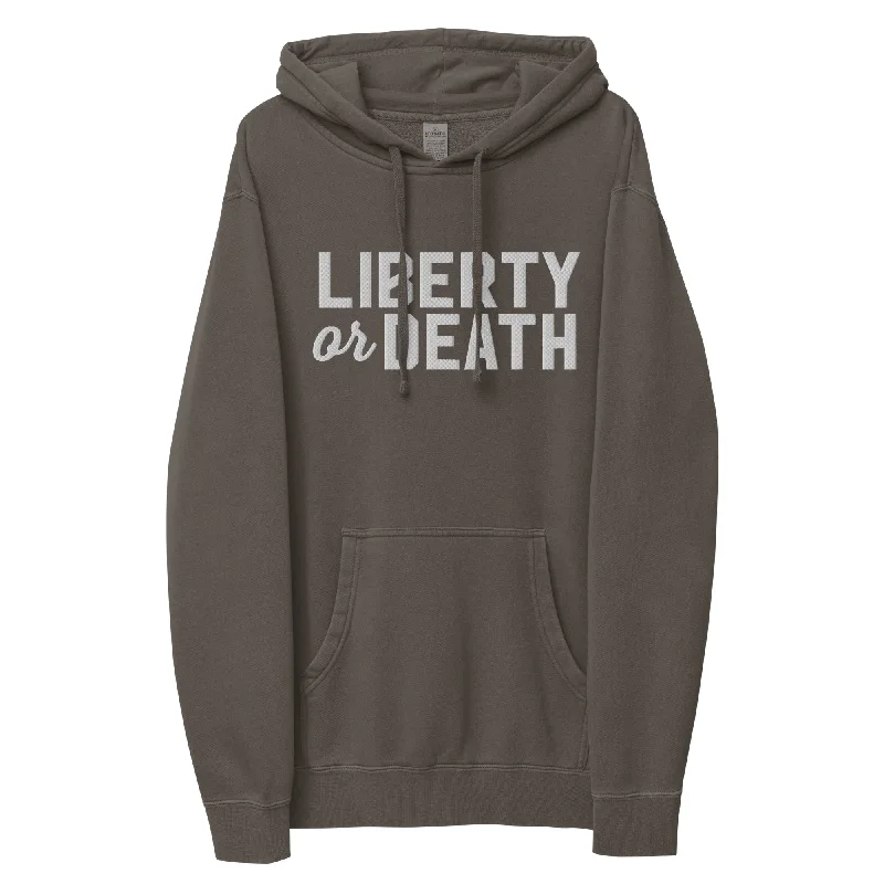 Liberty or Death Pigment-dyed Embroidered Hoodie Hoodie with Hem Lace Feminine Delicate Liberty or Death Pigment-dyed Embroidered Hoodie Hoodie with Hem Lace Feminine Delicate