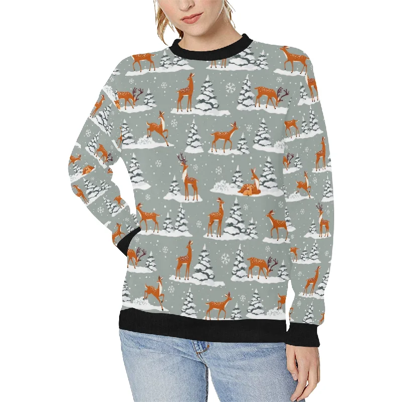 Beautiful deers Winter Christmas Women's Crew Neck Sweatshirt Hoodie Sweatshirt Pullover
