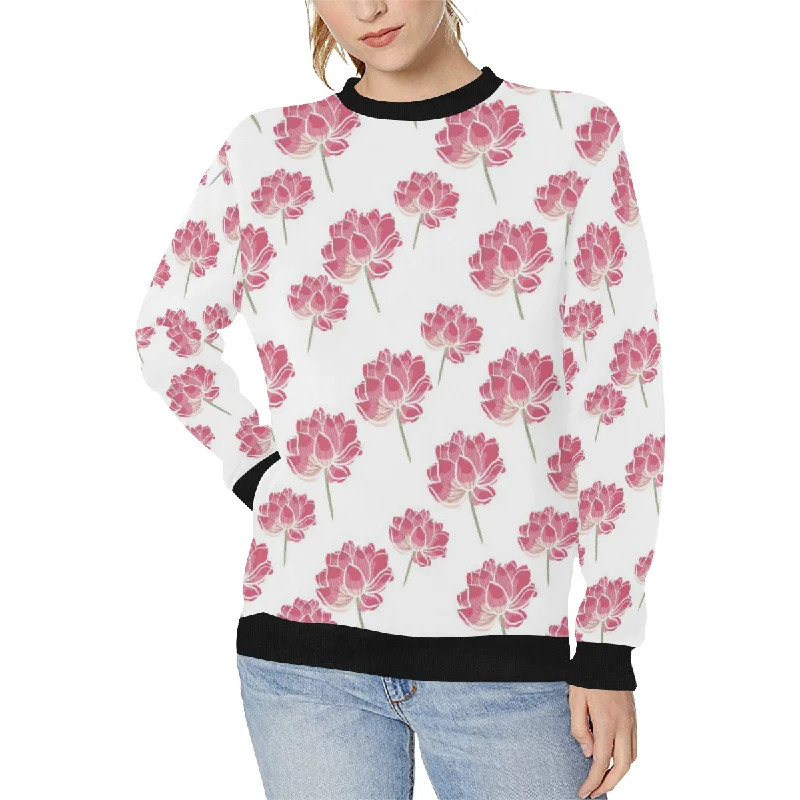 Pink lotus waterlily pattern Women's Crew Neck Sweatshirt Hoodie with Drop Shoulder Relaxed Streetwear Pink lotus waterlily pattern Women's Crew Neck Sweatshirt Hoodie with Drop Shoulder Relaxed Streetwear