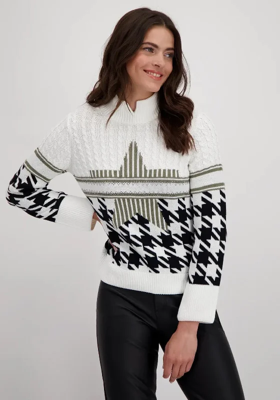 Monari Mixed Design Knit Jumper, White Multi Sequined Glittery Shiny