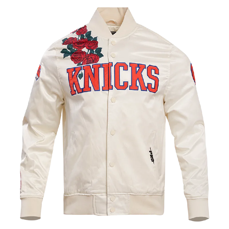 NBA NEW YORK KNICKS ROSES MEN'S SATIN JACKET (EGGSHELL / MULTI) Insulated Jacket Fitted Jacket Loose Jacket NBA NEW YORK KNICKS ROSES MEN'S SATIN JACKET (EGGSHELL / MULTI) Insulated Jacket Fitted Jacket Loose Jacket