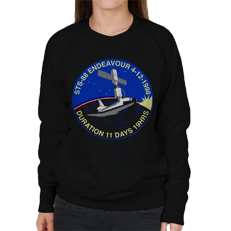 NASA STS 88 Endeavour Badge Women's Sweatshirt Hoodie with Front Slit Layering Stylish NASA STS 88 Endeavour Badge Women's Sweatshirt Hoodie with Front Slit Layering Stylish
