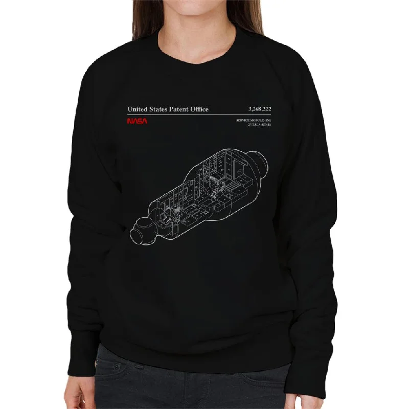 NASA Russian Service Module Blueprint Women's Sweatshirt Hoodie with Emblem Brand Identity NASA Russian Service Module Blueprint Women's Sweatshirt Hoodie with Emblem Brand Identity