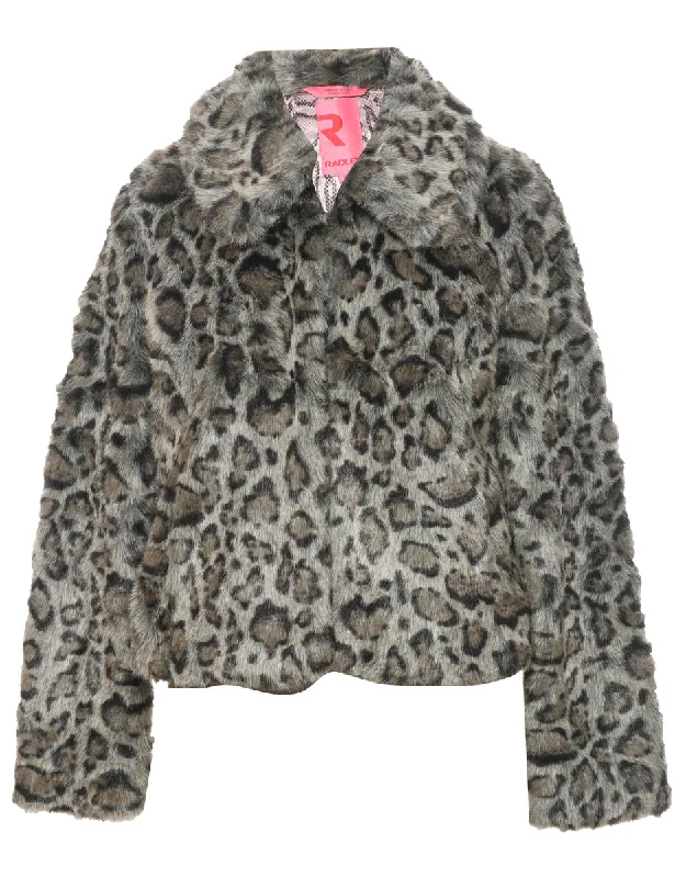 Leopard Pattern Faux Fur Coat - L empire Basque Peplum