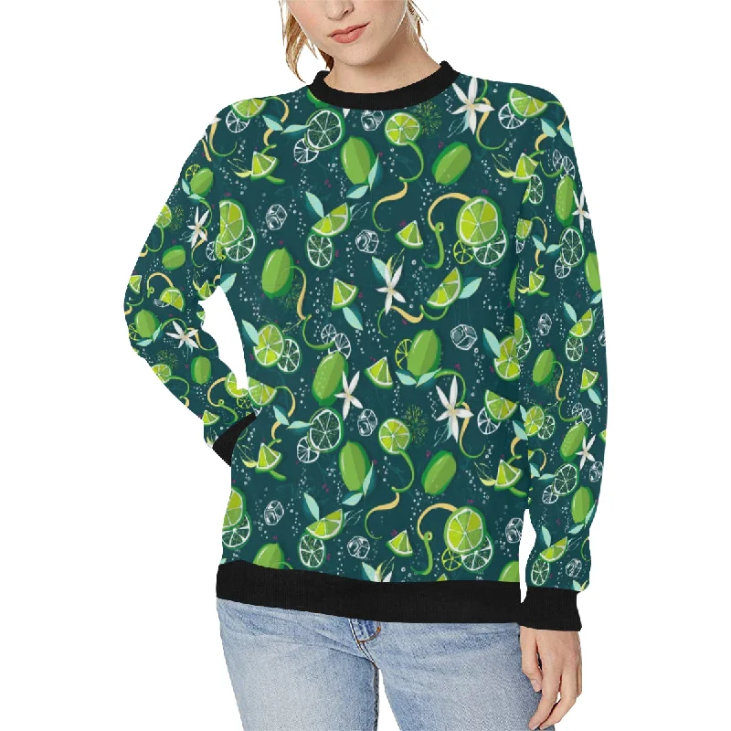 Lime ice flower pattern Women's Crew Neck Sweatshirt Hoodie with Zipper Placket Modern Functional Lime ice flower pattern Women's Crew Neck Sweatshirt Hoodie with Zipper Placket Modern Functional