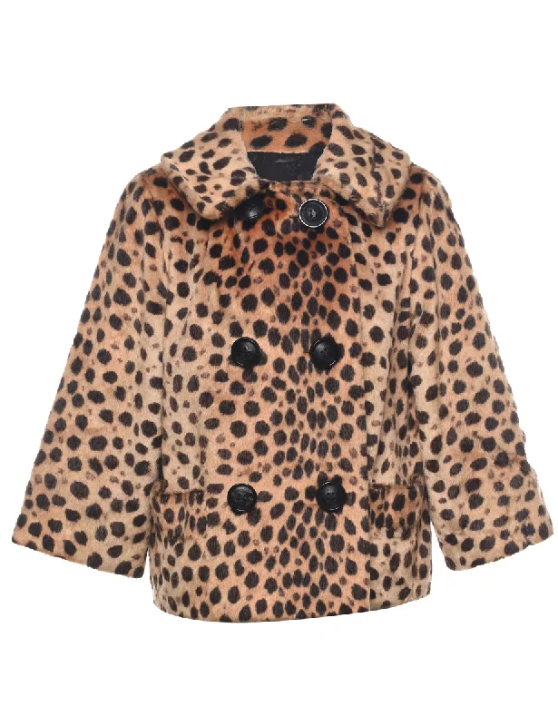 Leopard Pattern Faux Fur Coat - M Bodycon Sheath Shift