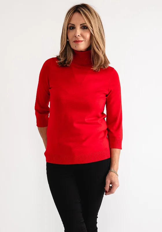 Anonymous Roll Neck Cropped Sleeve Sweater, Red Layered Multi-layer Single Layer