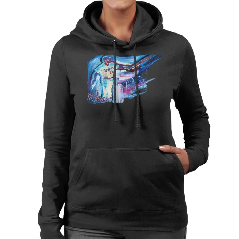 Sidney Maurer Original Portrait Of Dodgers Star Matt Kemp Women's Hooded Sweatshirt Hoodie with Hem Frayed Vintage Worn Sidney Maurer Original Portrait Of Dodgers Star Matt Kemp Women's Hooded Sweatshirt Hoodie with Hem Frayed Vintage Worn