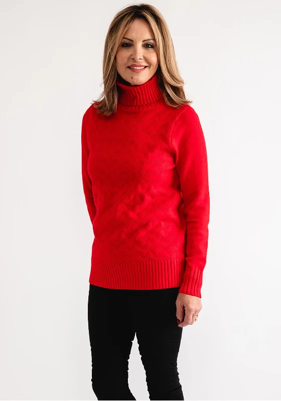 Anonymous Textured Knit Roll Neck Jumper, Red Soft Cozy Warm