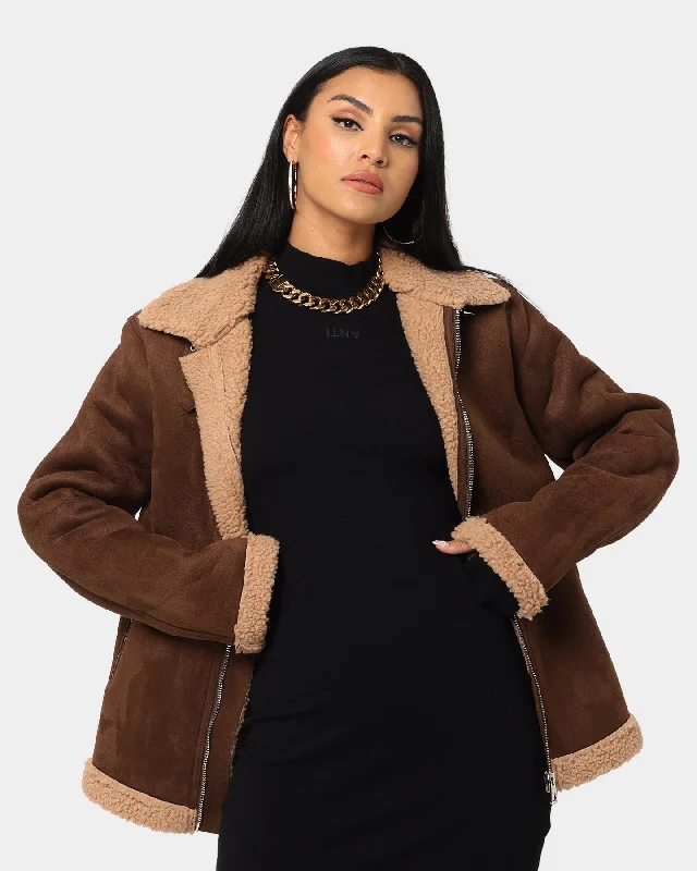 XXIII Will Aviator Jacket Tan Stand-Up Collar Roll-Neck Collar Turtle Neck