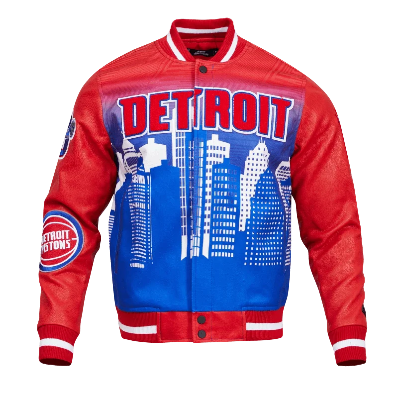 NBA DETROIT PISTONS REMIX VARSITY MEN'S JACKET (RED) Embroidered Jacket Appliqued Jacket Beaded Jacket NBA DETROIT PISTONS REMIX VARSITY MEN'S JACKET (RED) Embroidered Jacket Appliqued Jacket Beaded Jacket