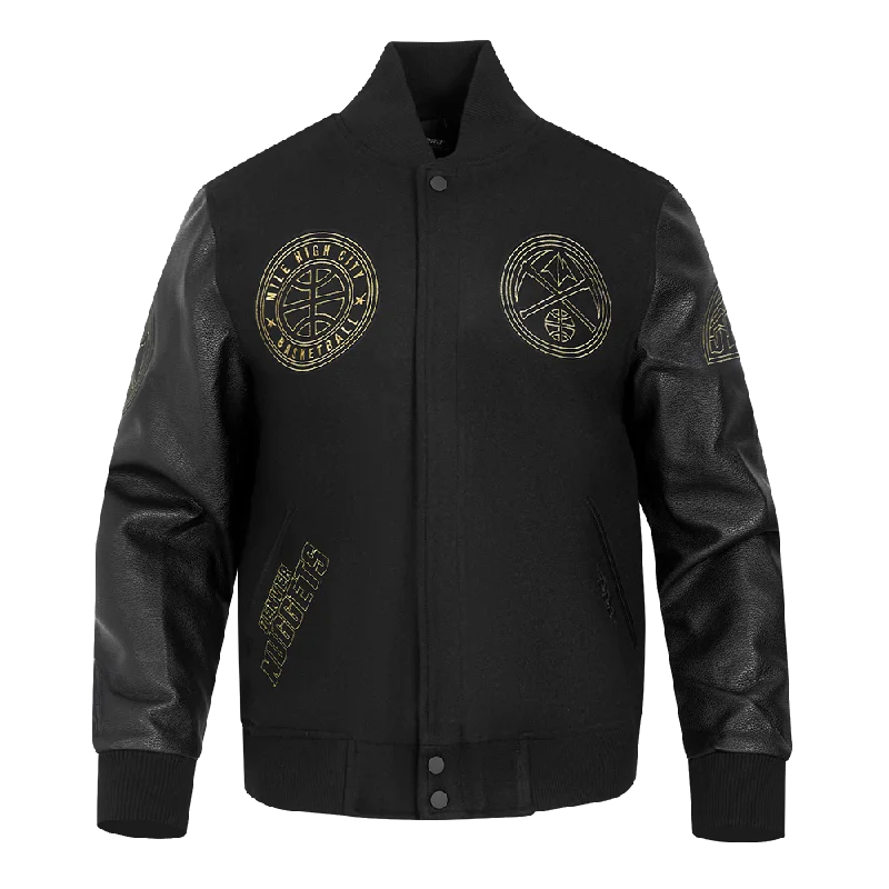NBA DENVER NUGGETS BLACK & GOLD MEN'S WOOL VARSITY JACKET (JET BLACK) Satin Jacket Silk Jacket Chiffon Jacket NBA DENVER NUGGETS BLACK & GOLD MEN'S WOOL VARSITY JACKET (JET BLACK) Satin Jacket Silk Jacket Chiffon Jacket