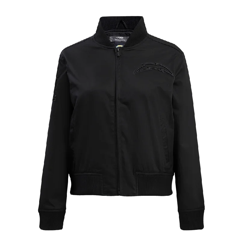 NFL LOS ANGELES CHARGERS NEUTRAL WOMEN'S TWILL JACKET (BLACK) Welt Pockets Slit Pockets Flap Pockets NFL LOS ANGELES CHARGERS NEUTRAL WOMEN'S TWILL JACKET (BLACK) Welt Pockets Slit Pockets Flap Pockets