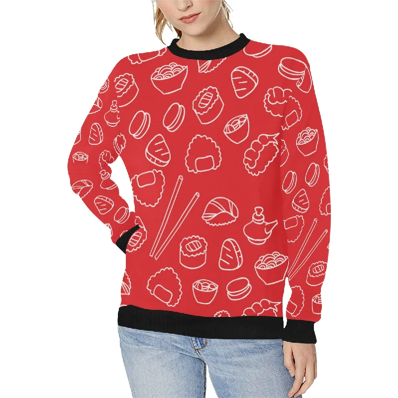 sushi pattern red background Women's Crew Neck Sweatshirt Hoodie with Elastic Cuffs Stretchable Comfortable sushi pattern red background Women's Crew Neck Sweatshirt Hoodie with Elastic Cuffs Stretchable Comfortable