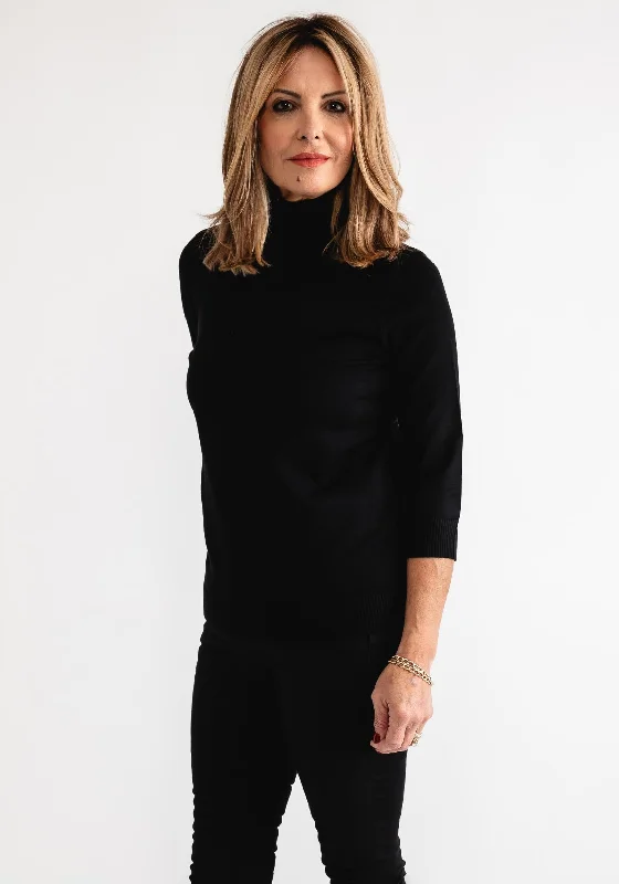 Anonymous Roll Neck Cropped Sleeve Sweater, Black Neon Metallic Matte