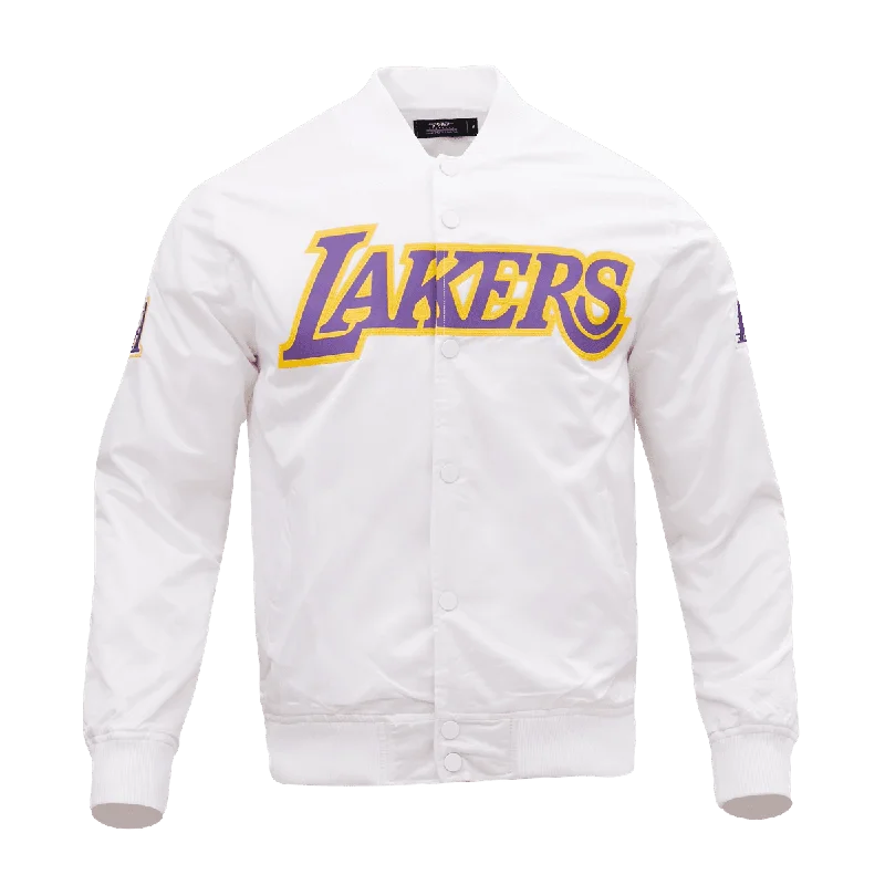NBA LOS ANGELES LAKERS WORDMARK MEN'S SATIN JACKET (WHITE) Plaid Jacket Tartan Jacket Houndstooth Jacket NBA LOS ANGELES LAKERS WORDMARK MEN'S SATIN JACKET (WHITE) Plaid Jacket Tartan Jacket Houndstooth Jacket