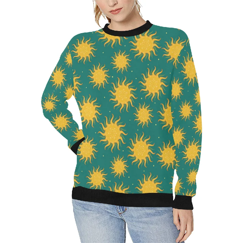 Sun green background Women's Crew Neck Sweatshirt Hoodie with Hem Patch Decorative Personalized Sun green background Women's Crew Neck Sweatshirt Hoodie with Hem Patch Decorative Personalized