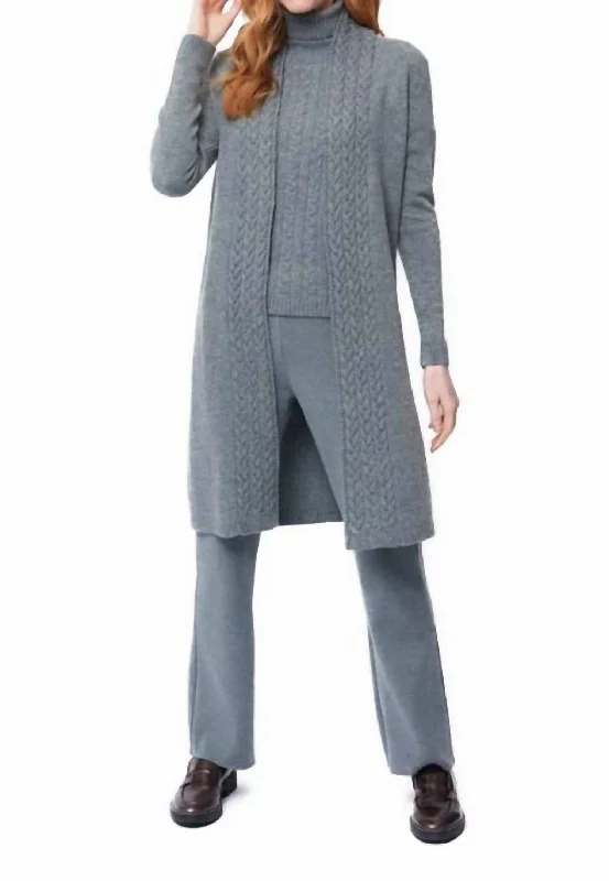 Leana Cable-Knit Belted Coat Gray Kimono Robe Cloak