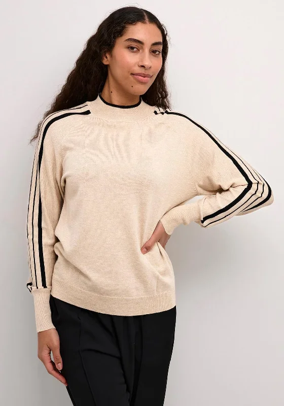 Kaffe Contrast Trim Sweater, Beige Layered Multi-layer Single Layer