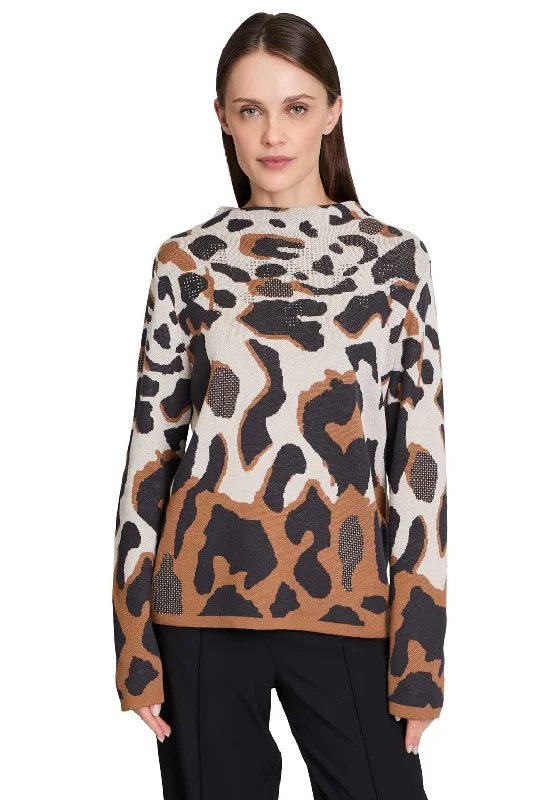 Betty Barclay Embellished Leopard Print Jumper, Brown Graphic Sweater Embroidered Appliqued
