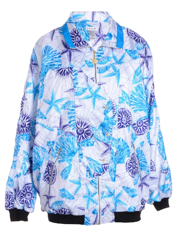 Label Patterned Bomber Jacket Welt Pockets Slit Pockets Flap Pockets
